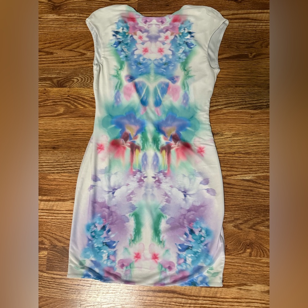 🆕 AFRM Mesh Lined Mini Dress Blur Blossom Colorful Size Medium - Picture 6 of 14